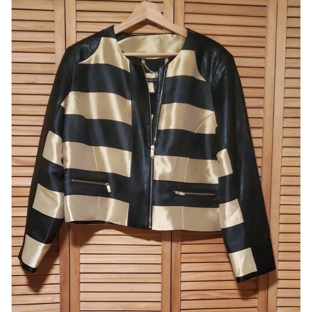 NWT Chico's SIZE 2 Bold Black & Gold Striped Zipper Jacket Dressy  (Retail $169)